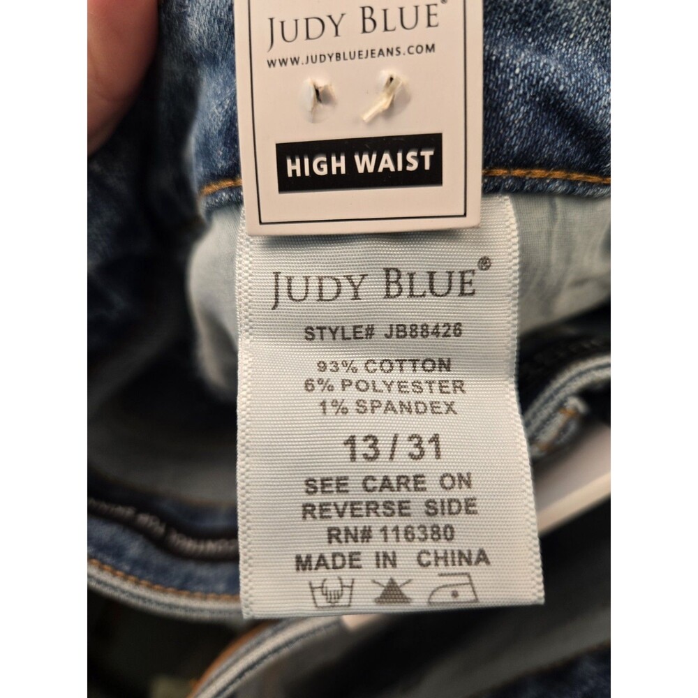 Judy Blue High Waist Control Top Skinny Jeans Medium Blue Distressed Size 13/31 - Picture 9 of 9